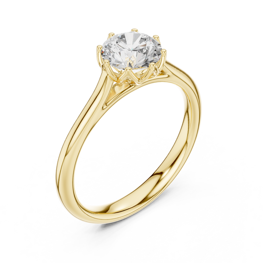 Round Cut Lab Diamond Floral Tulip Solitaire Engagement Ring