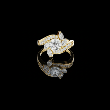 Floral Round Diamond with Marquise Moissanite Diamond Ring