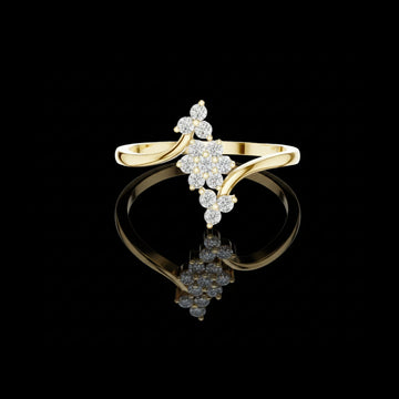0.20 TCW Floral Cluster Moissanite Diamond Bypass Ring in Polished Gold Elegant Multi-Round Stone Statement Design