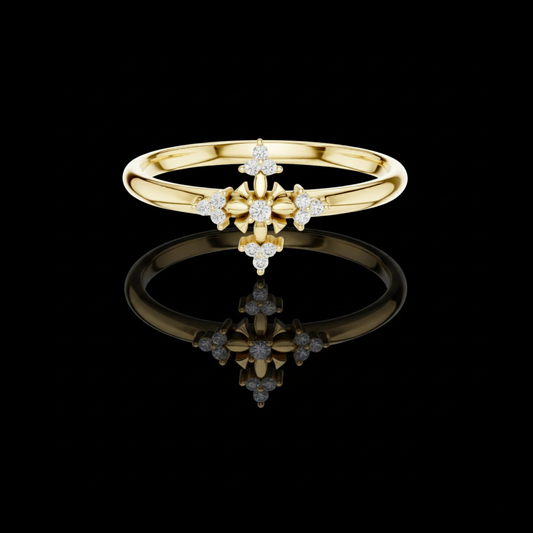 Round Moissanite Diamond Floral Cluster Ring with Minimal Petal Design