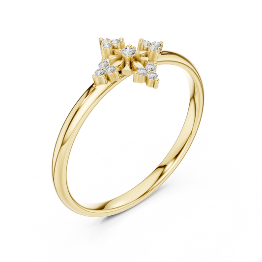 Round Moissanite Diamond Floral Cluster Ring with Minimal Petal Design