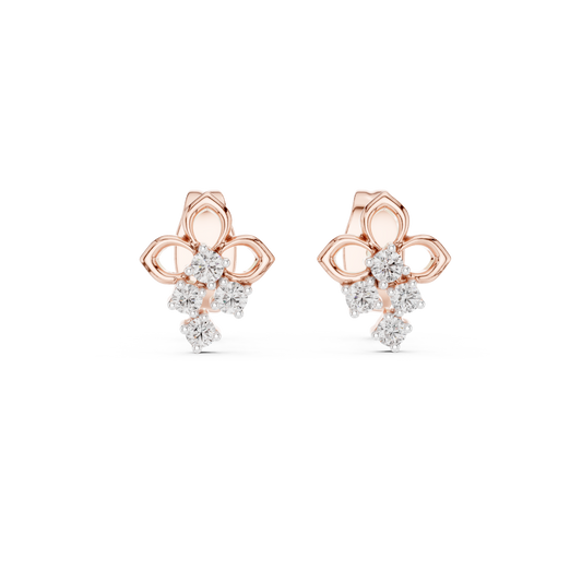Elowen Clover Round Lab Diamond Drop Stud Earrings with Petite Floral Design