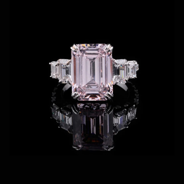1.50 CT Emerald Cut Pink Moissanite Ring with Side Step Cut Diamond Ring For Her