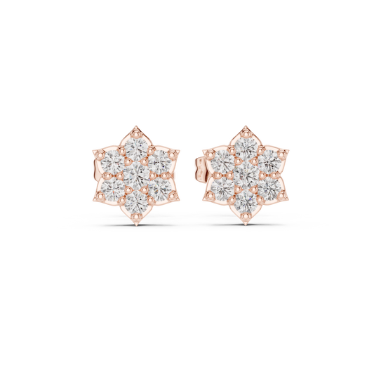 Starpetal Radiance Round Moissanite Diamond Cluster Earrings with Sculpted Floral Points