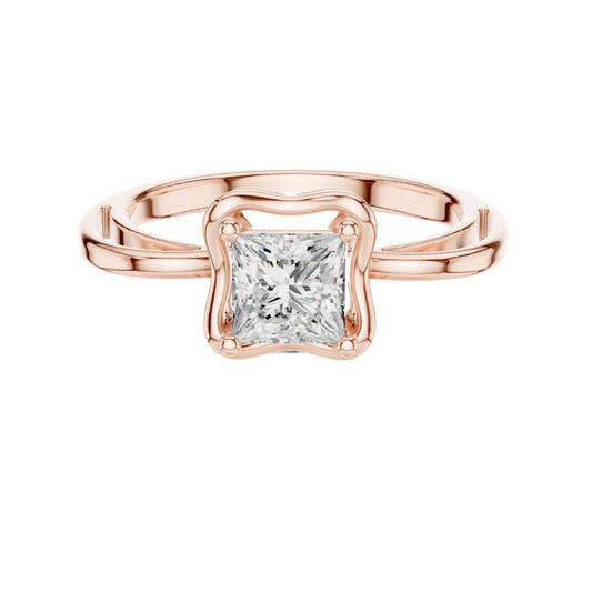 Princess Cut Moissanite Diamond Solitaire Ring  Split Shoulder Setting