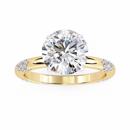Gold ring with a large diamond and smaller diamonds 