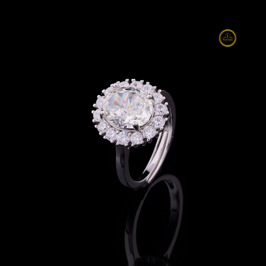 Sparkle Oval Cut Halo Cluster Moissanite Diamond Engagement Ring