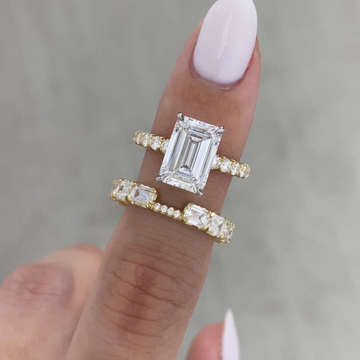 3.00 CT Refined Grace Emerald Cut Moissanite Diamond Bridal Set With Sparkling Pavé Wedding Band