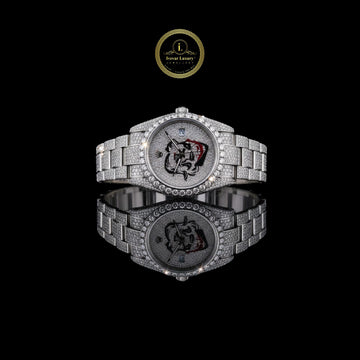 Full Iced Out Diamond Watch with Custom Graphic Pavé Dial & Diamond Bezel