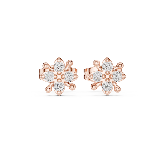 Floral Star Round Lab Diamond Stud Earring with Sculpted Petal Accents
