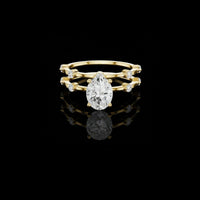 Pear Cut Double Band Lab Grown Diamond Ring with Side Stone Accents