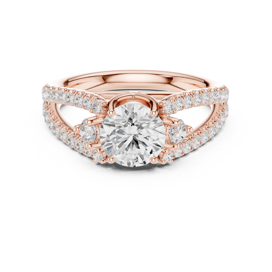 Split Shank Round Moissanite Diamond Engagement Ring With Pave Band
