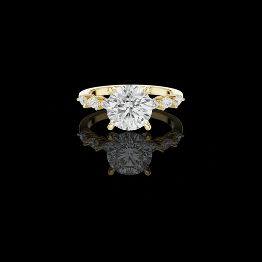 2.00 CT Perfect Round Brilliant Cut Lab Grown Diamond Ring with Pear Side Diamond Accents