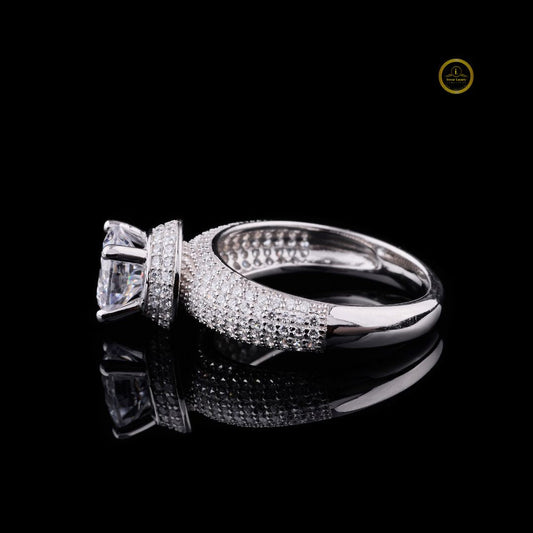 Round Brilliant Solitaire Pave Moissanite Diamond Engagement Ring