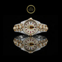Full Iced Out Diamond Watch with Ruby Hour Markers & Custom Floral Link Band