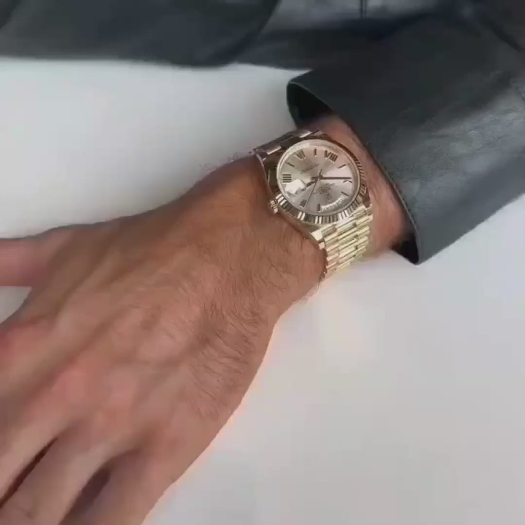 Gold-Tone Watch with Fluted Bezel & Silver Dial