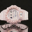 Half Iced Out Diamond Digital Watch with White Resin Strap