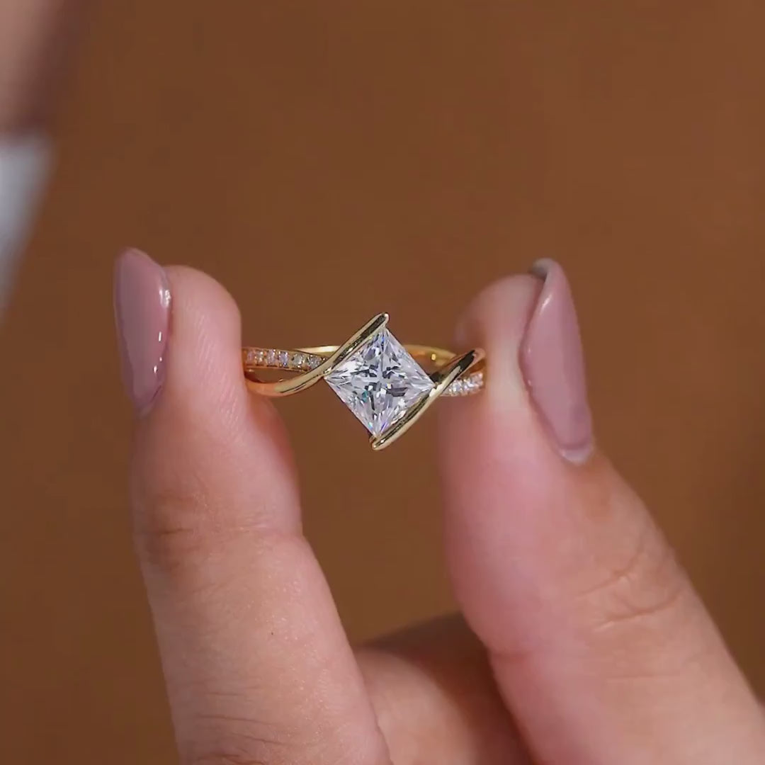 East West Princess Moissanite Semi Bezel Ring