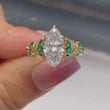 Nature Inspired Marquise Lab Diamond Ring with Green Side Stones