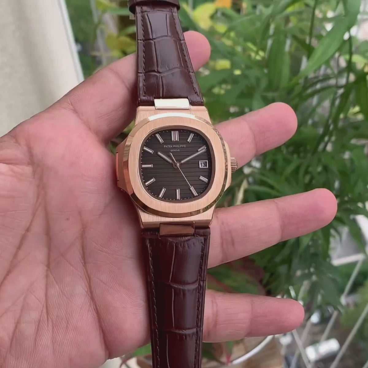 Luxury Rose Gold Watch with Brown Leather Strap Elegant Design