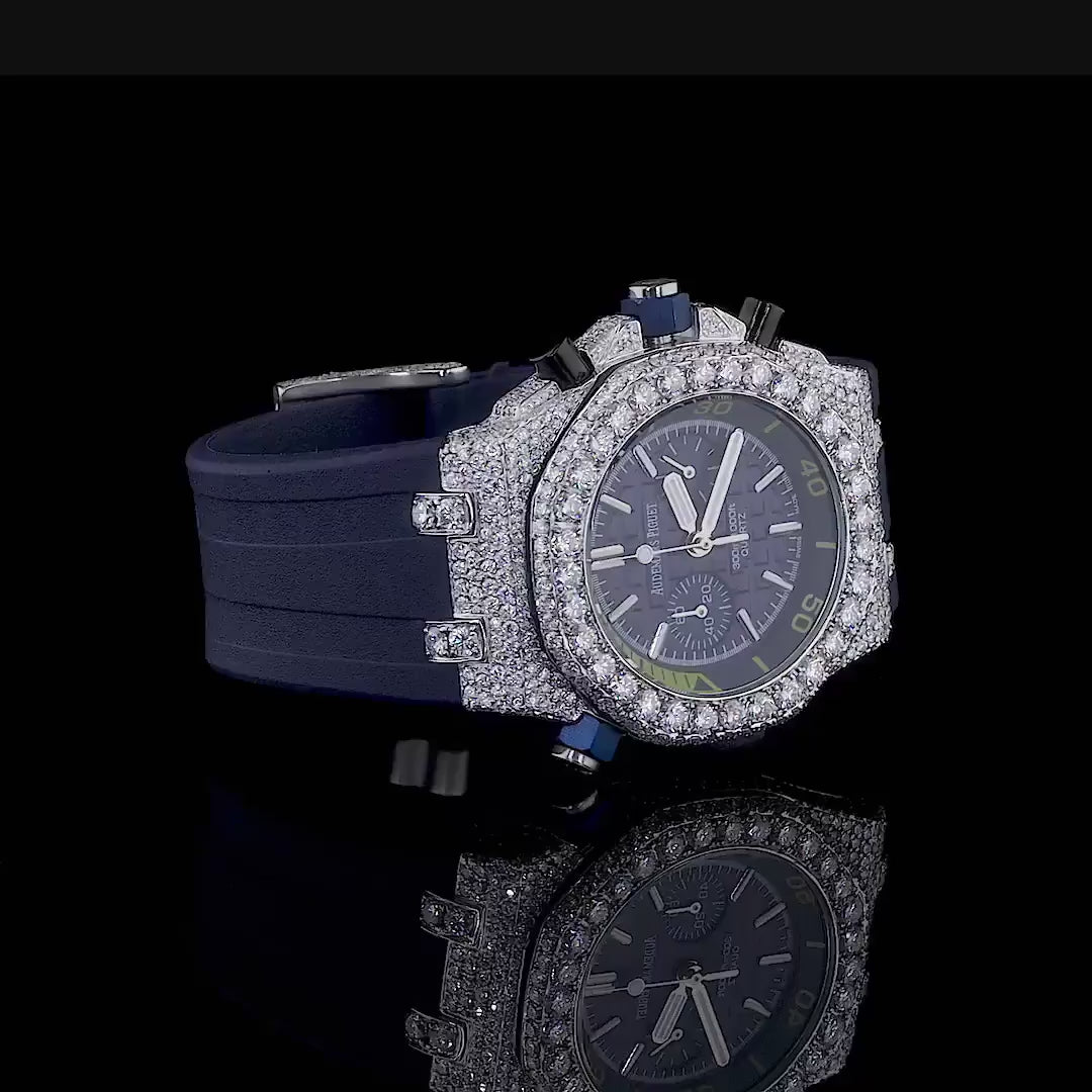 Midnight Diamond Prestige Collection Full Pavé Diamond Chronograph Black Luxury Timepiece Duo