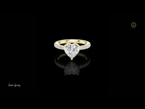 1.50 CT Luxury Heart Shaped Lab Grown Diamond with Pave Band Halo Setting Romantic Bridal Ring by Ivevar Luxury