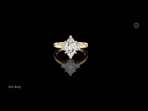 Marquise Cut Moissanite Diamond Ring with Baguette Side Stones