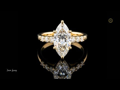 Marquise Cut Moissanite Diamond Pave Solitaire Ring