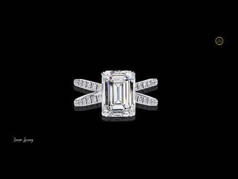 Emerald Cut Split Shank Pave Lab Diamond Engagement Ring