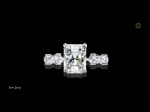 Radiant Cut Lab Diamond Engagement Ring with Pear Accents