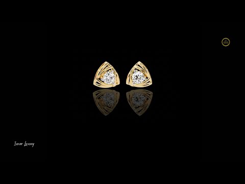 0.64 TCW Artistic Gold Triangle Moissanite Diamond Studs with Intricate Cutout Swirl Detailing