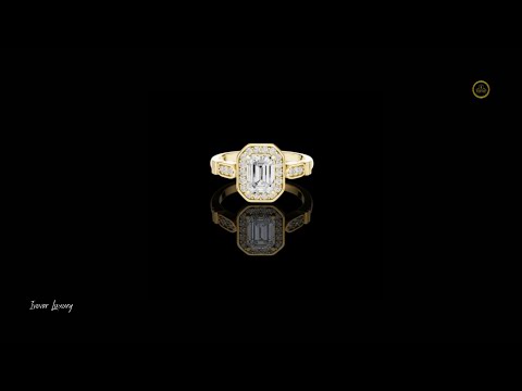 1.00 CT Octavia Radiance Emerald Cut Halo Lab Grown Diamond Ring with Sculpted Accents