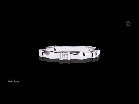 Geometric Crafted Round Cut Lab Diamond Wedding Band