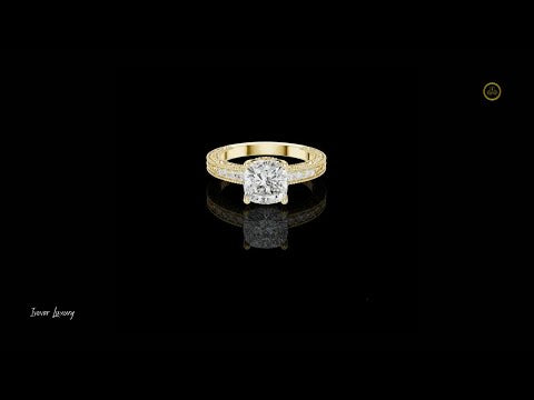 1.78 CT Vintage Inspired Cushion Cut Moissanite Diamond Ring with Detailed Filigree and Pave Band