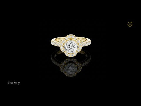 0.93 CT Exquisite Floral Halo Round Brilliance Lab Diamond Ring with Pave Accents