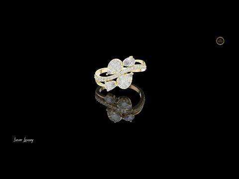 0.30 TCW Light-Catching Overlapping Pear Cut Lab Diamond Ring with Dual Pave Bands in Radiant Gold