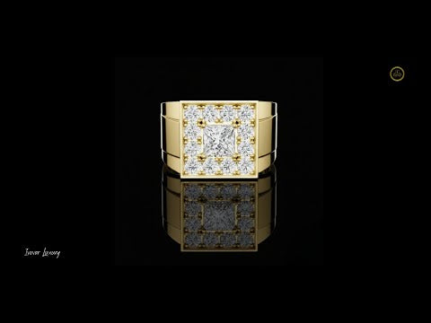 1.32 TCW Luxury Halo Princess Cut Lab Grown Diamond Ring in Gold Statement Band