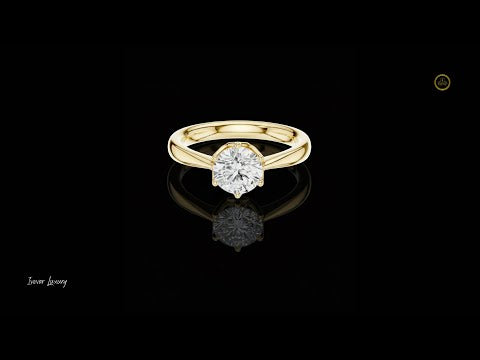 Round Cut Brilliant Solitaire Moissanite Diamond Ring Cathedral Setting