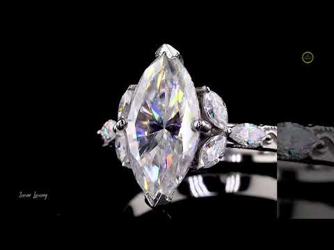 Vintage Marquise Lab Diamond Solitaire Ring With Sidestone