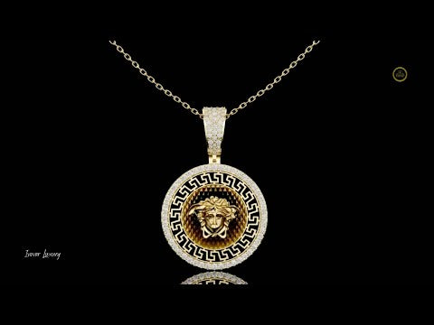 0.80 TCW Medusa Head Luxury Greek Key Medallion Pendant with Lab Grown Diamond Iced Border Classic Jewelry