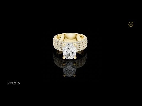 Oval Cut Lab Grown Solitaire Multi Row Pave Diamond Engagement Ring