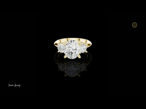 2.50 CT Beautiful Oval Lab Grown Diamond with Round Accents Elegant Three Stone Engagement Ring for Her