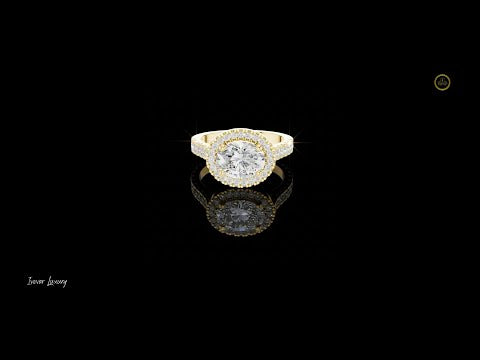 2.00 CT High-Shine Oval Brilliant Cut Halo Moissanite Diamond Ring in Gold with Pave Band