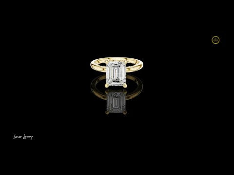 Emerald Cut Hidden Halo Lab Diamond Solitaire Engagement Ring
