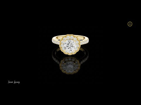 1.15 CT Vintage Inspired Floral Halo Lab Grown Diamond Ring in Lustrous Solid Gold For Her