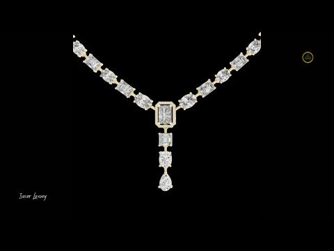 0.88 CT Stunning Moissanite Emerald Cut & Mixed Cuts Y-Style Diamond Necklace with A Statement of Royal