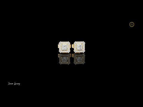 0.27 CT Aristocrat Princess Cut Lab Diamond Halo Stud Earrings in Polished Gold For Fiancee