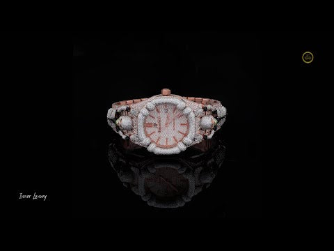 Full Iced Out Diamond Watch with Customized Sculpted Diamond Bezel & Pavé Link Band