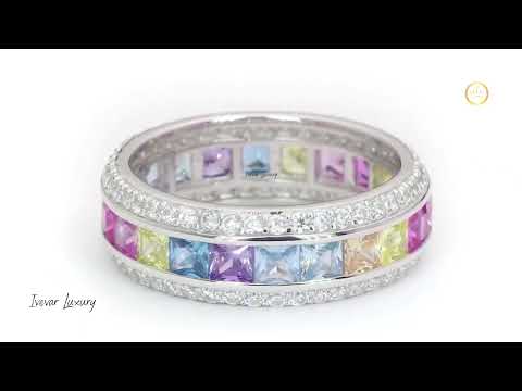 Royal-Inspired Princess Natural Sapphire Ring Diamond  Band By Ivevar