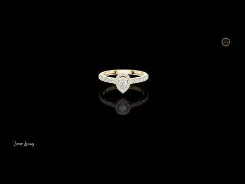 0.15 CT Sophisticated Pear Shaped Moissanite Diamond Halo Ring with Pave Diamond Band